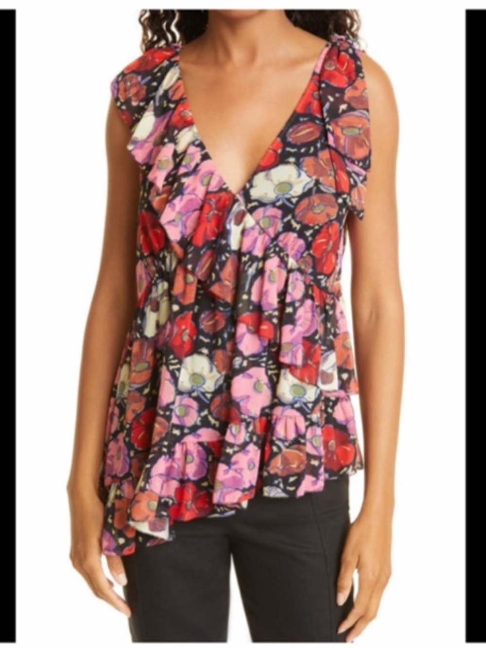 cinq a sept Multicolor Floral V-Neck Ruffle Tiered Camisole
